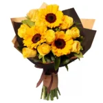 BUQUÊ DE GIRASSOL E ROSAS AMARELAS