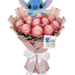 Buquê Ohana 10 rosas com pelúcia Stitch