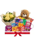 Cesta gesto de carinho com mini arranjo de 3 rosas (Escolha a cor) + ursinho - Imagem 6