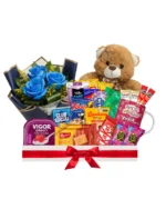 Cesta gesto de carinho com mini arranjo de 3 rosas (Escolha a cor) + ursinho - Imagem 5