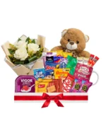 Cesta gesto de carinho com mini arranjo de 3 rosas (Escolha a cor) + ursinho - Imagem 4