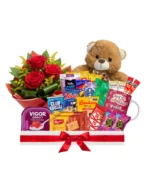 Cesta gesto de carinho com mini arranjo de 3 rosas (Escolha a cor) + ursinho - Imagem 2