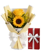 Kit: Buquê duo com rosa e girassol + Caixa de Bombom Nestlê - Imagem 5