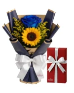 Kit: Buquê duo com rosa e girassol + Caixa de Bombom Nestlê - Imagem 4