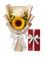 Kit: Buquê duo com rosa e girassol + Caixa de Bombom Nestlê - Imagem 3