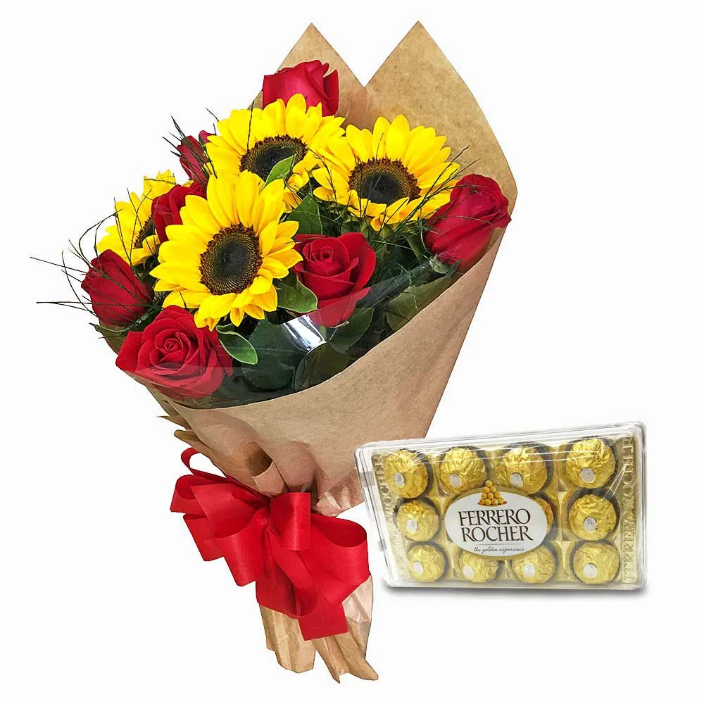 IMG_3419.webp Buquê de Rosas e Girassóis com Ferrero Rochedo - Imagem 1